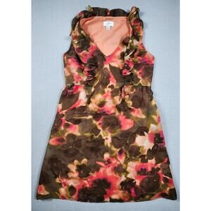 LOFT Floral Pattern Sleeveless Chiffon Dress Ruffle Detail Loose Womens Size 2